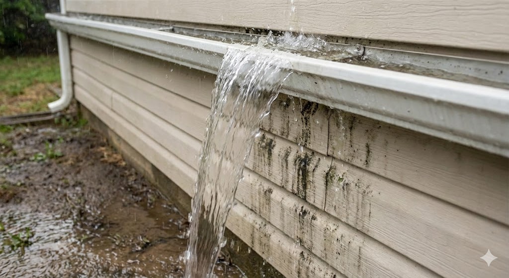 Water overflowing from gutters